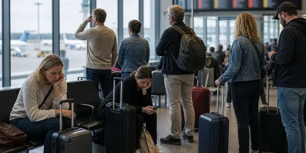 Flygplan på landningsbana vid solnedgång