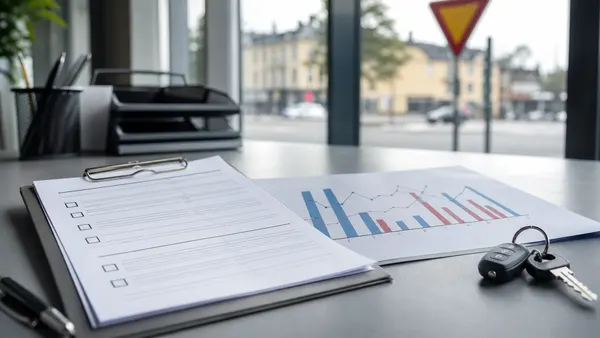 Körprov, bilnycklar och enkel statistikgraf på ett skrivbord