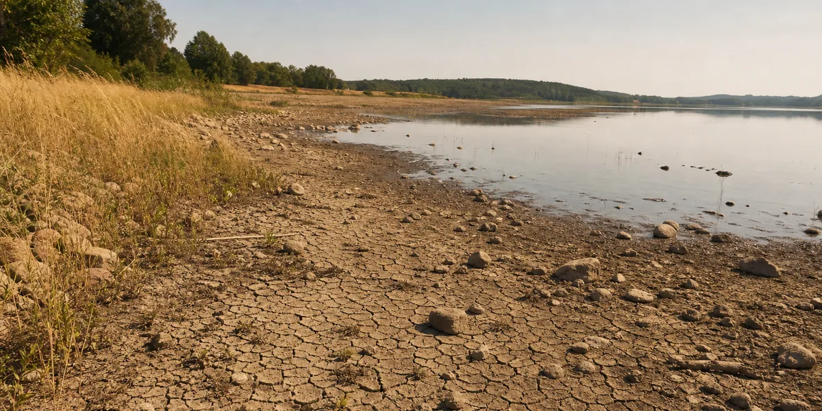 Torr mark och låg vattennivå vid svensk sjö
